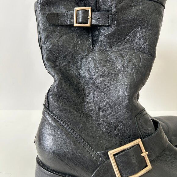 JIMMY CHOO Leather Faux Fur Trim Moto Boots - Picture 3 of 5